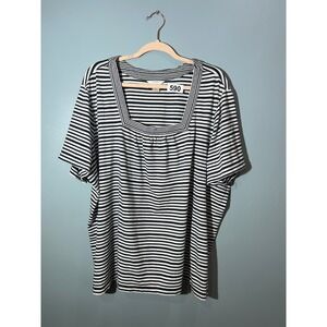 CJ Banks Christopher & Banks Black White Striped Square Neck Top Plus Size 3X